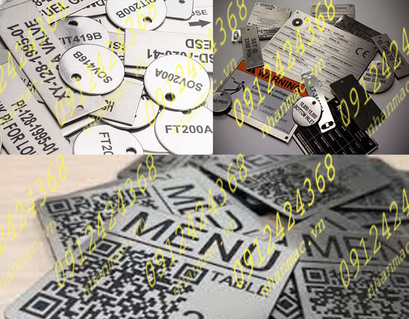 AIM25-Tem inox ăn mòn làm nhãn mác tag name plate thông số máy móc thiết bị  TL sản xuất