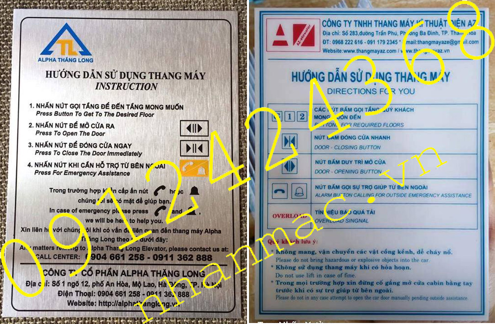B2- Biển bảng chỉ dẫn- hướng dẫn sử dụng thang máy giúp người vạn hành hiệu quả