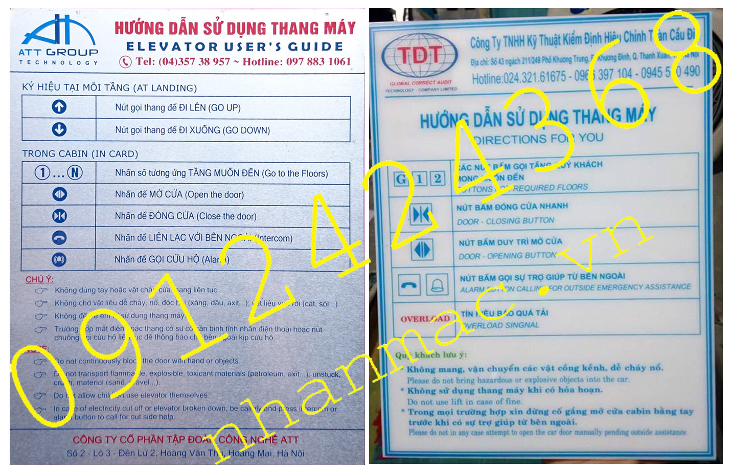 B4-Biển bảng chỉ dẫn- hướng dẫn sử dụng thang máy giúp biết rõ chức năng