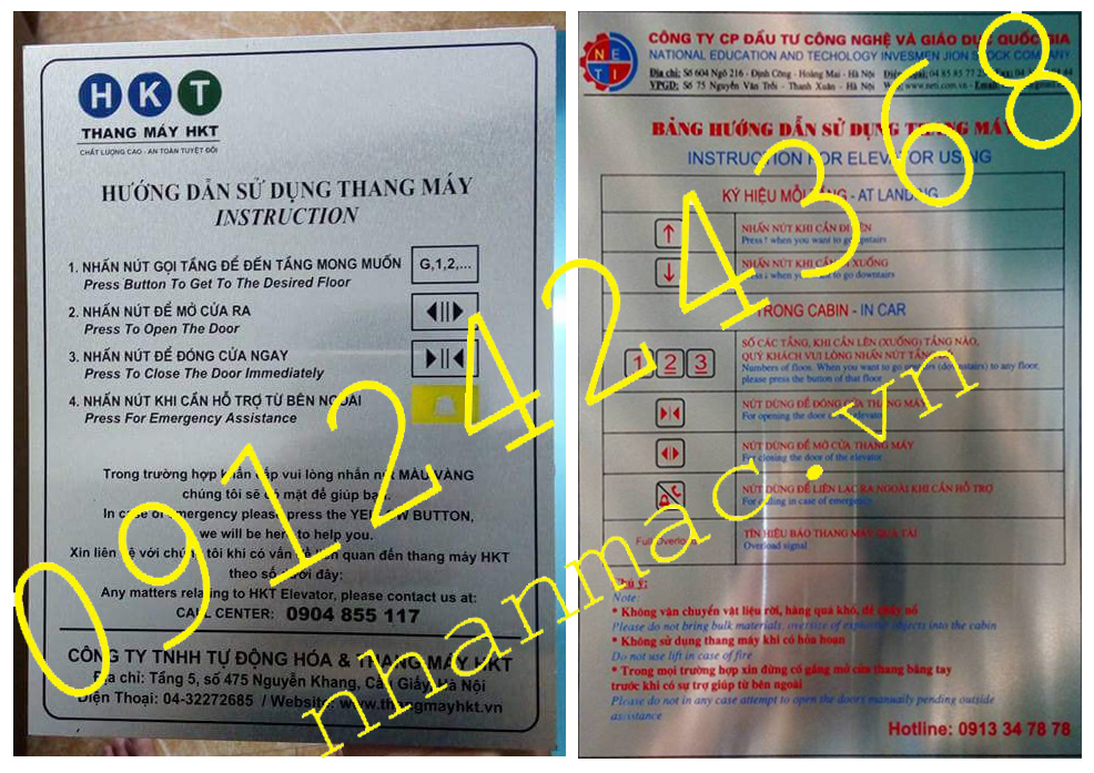 B6-Biển bảng chỉ dẫn- hướng dẫn sử dụng thang máy ăn mòn inox