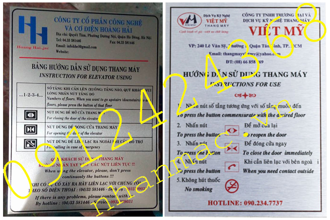B8-Biển bảng chỉ dẫn- hướng dẫn sử dụng thang máy ăn mòn nhôm