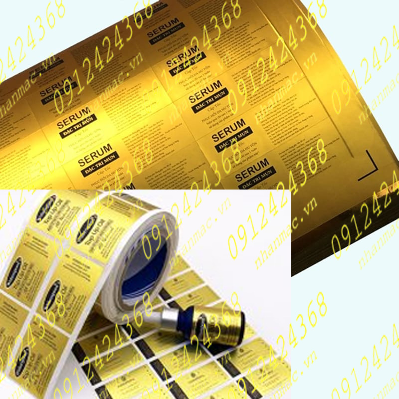 LTN17- Labels nhãn dán tem nhựa - mác giấy in trên vật liệu Decal nhựa nền xi vàng
