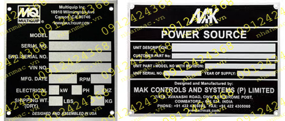 NAM17- Tem nhôm ăn mòn làm nhãn mác tag name plate máy móc thiết bị làm tem  thiết bị xây dựng