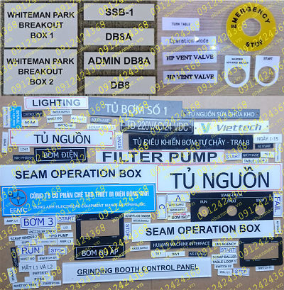 NMC25- Tem nhựa mica làm nhãn mác tag name plate bảng điều khiển tủ điện làm Nhan mac tu bang điên