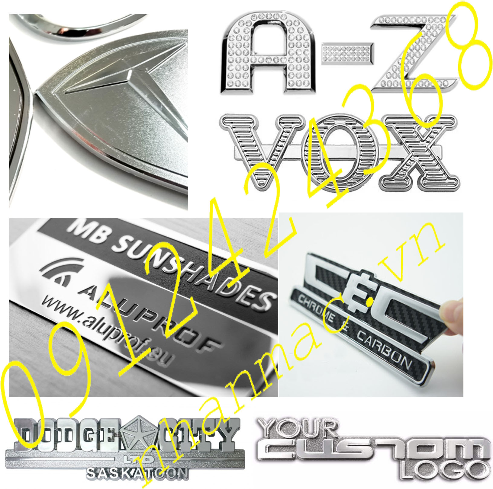 TN19- Tem nhãn mác logo chữ nổi bằng  nhựa mạ crom  áp dụng công nghệ tạo nền nhám cát nền kẻ CARO