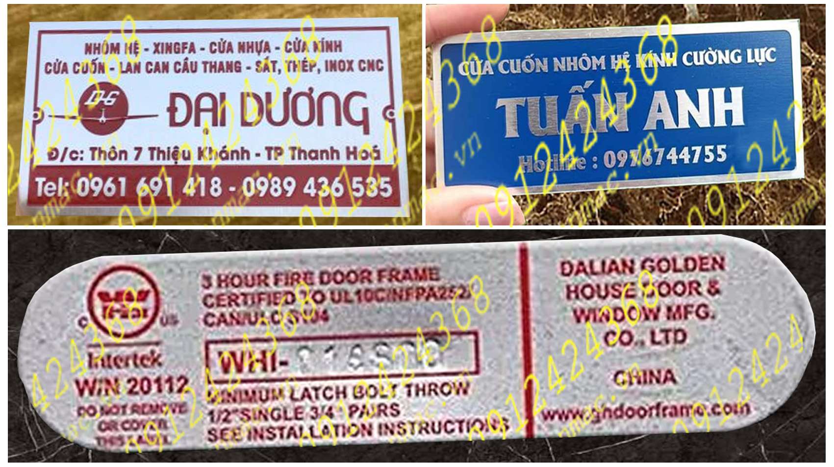 TCTH17- Tem nhãn mác cửa cuốn cửa kính- thủy lực- nhôm hệ bằng chất liệu inox thể hiện đẳng