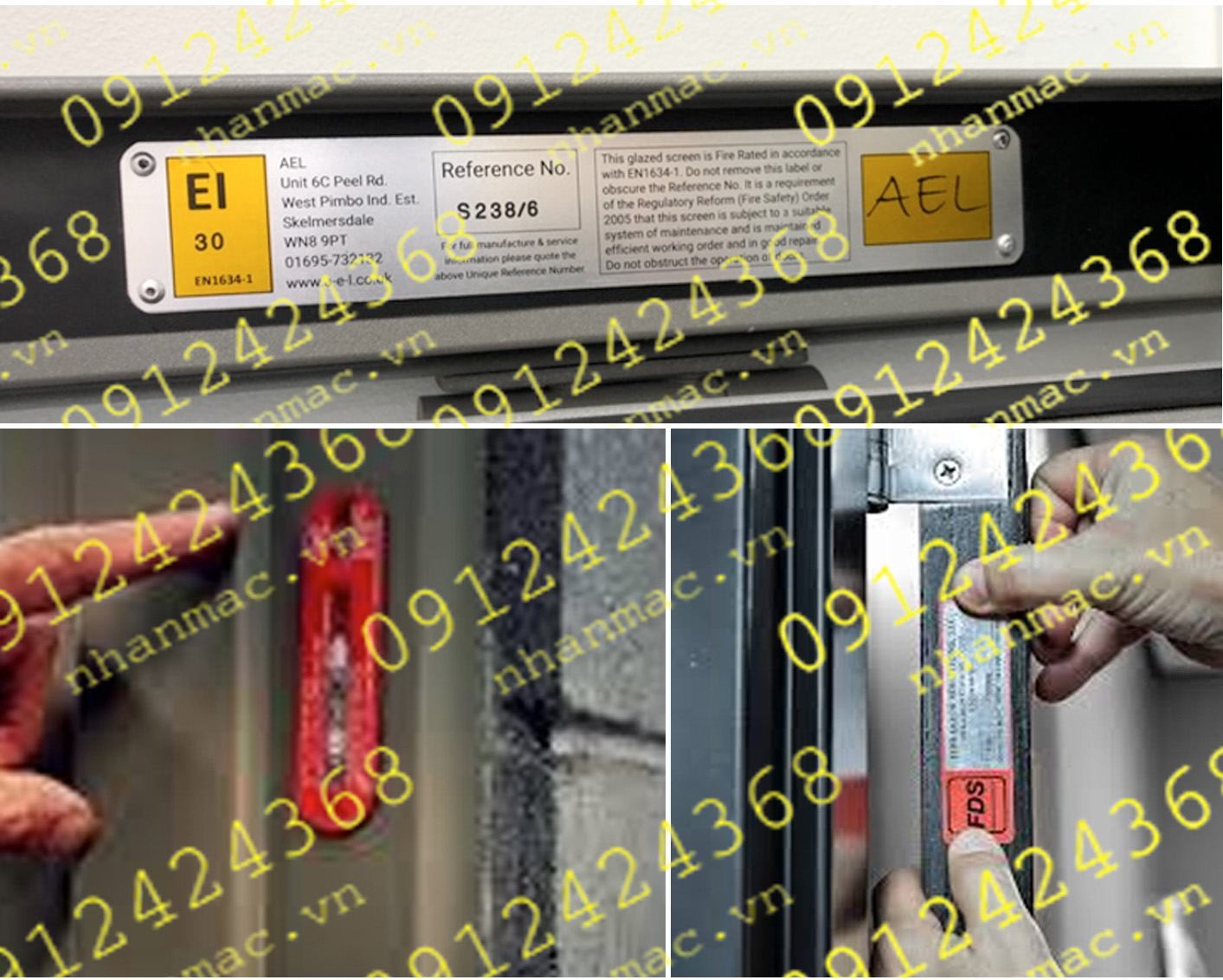 TCTH4- Tem nhãn mác cửa cuốn cửa kính- thủy lực- nhôm hệ thường đặt ở vị trí dễ quan sát