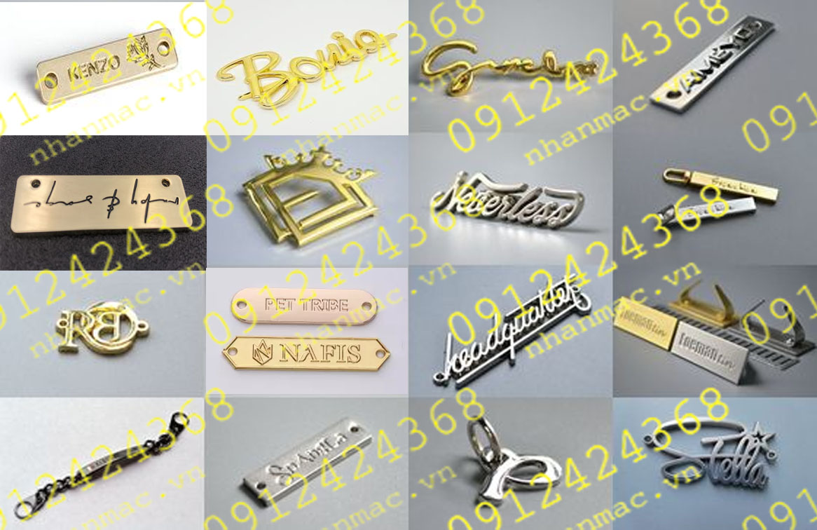 TDN12- Tem kim loại đúc nổi làm logo nhãn mác thời trang đồ da vali túi xách mang phong cách kiểu dáng khác nhau làm LGTH