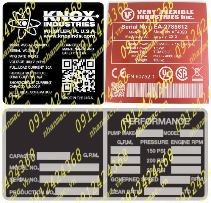 TLNM15- Tem kim loại làm logo nhãn mác máy móc động cơ được SD trong ngành MNN