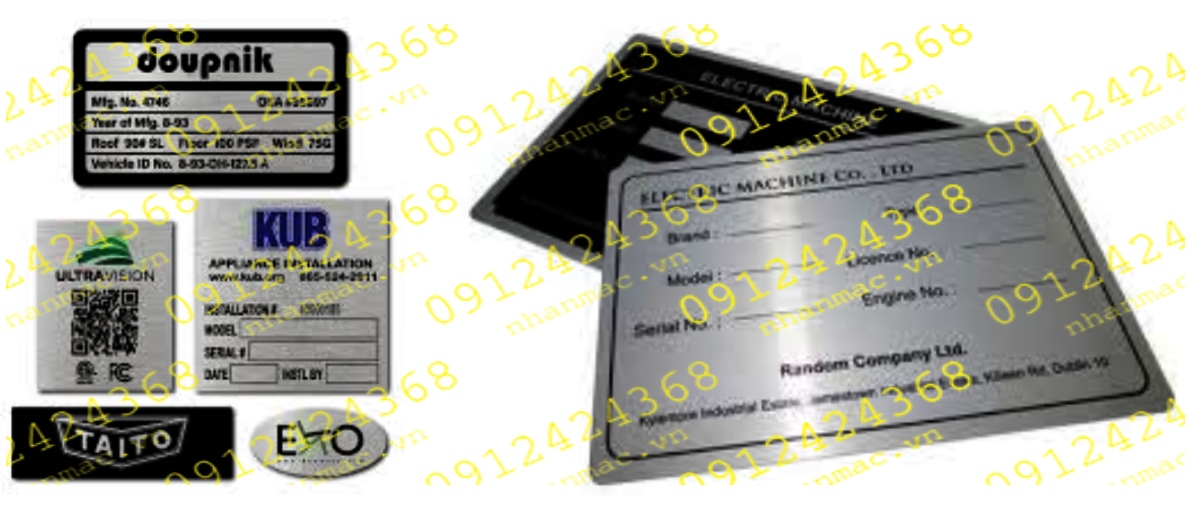 TLNM24- Tem kim loại làm logo nhãn mác máy móc động cơ in bằng mực in chuyên dùng