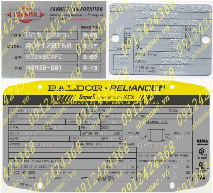 TLNM30- Tem kim loại làm logo nhãn mác máy móc động cơ phối hợp nhiều phương pháp