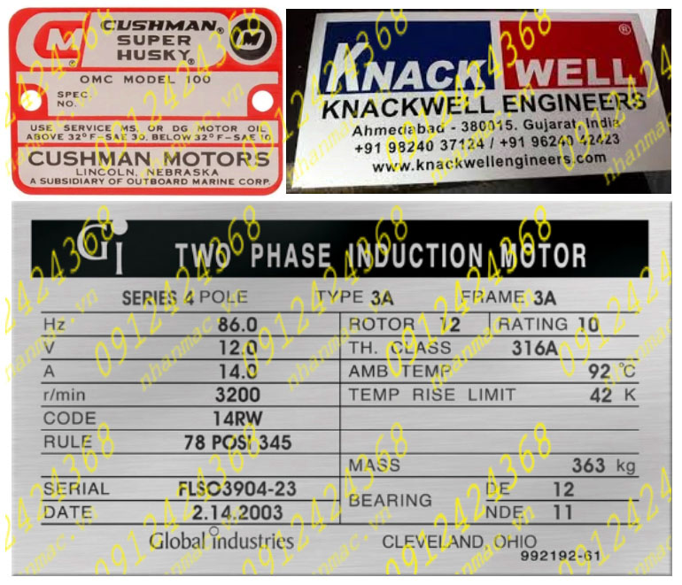 TLNM6- Tem kim loại làm logo nhãn mác máy móc động cơ cũng là một trong các TPQT