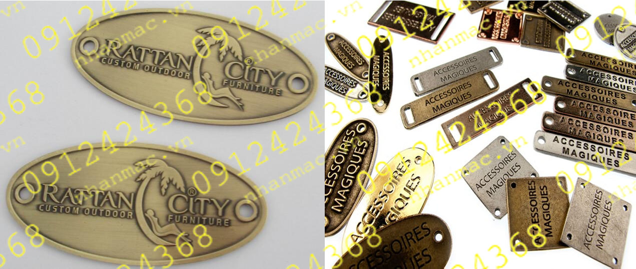 TNL13- Tem nhãn mác logo thương hiệu bằng nhôm kim loại đúc ép dập chìm nổi hoặc đánh vân xước sử dụng làm LGTH