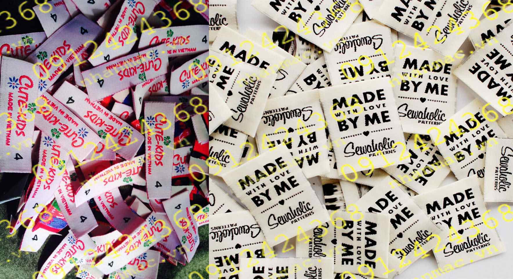 TVT21- Tem vải in thêu dệt nhãn mác Logo quần áo thời trang may mặc được gia công cắt rời thành chiếc