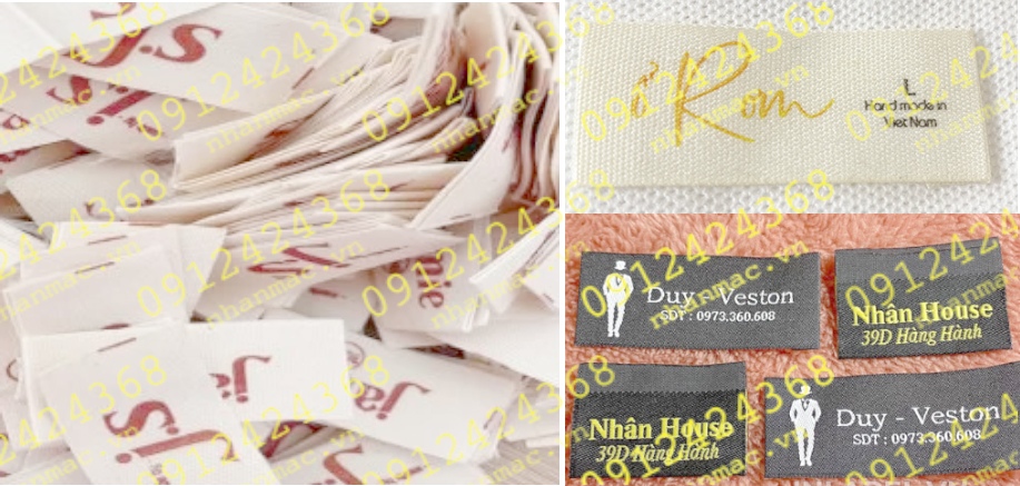 NSLV10  Nhãn Cotton Satin lụa vải in thêu dệt phù hiệu tem mác đồng phục áo quần làm từ  Cotton