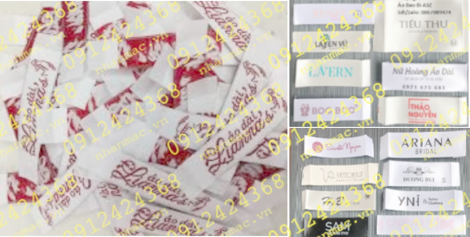 NSLV11 Nhãn Cotton Satin lụa vải in thêu dệt phù hiệu tem mác đồng phục áo quần được SD làm tem áo dài