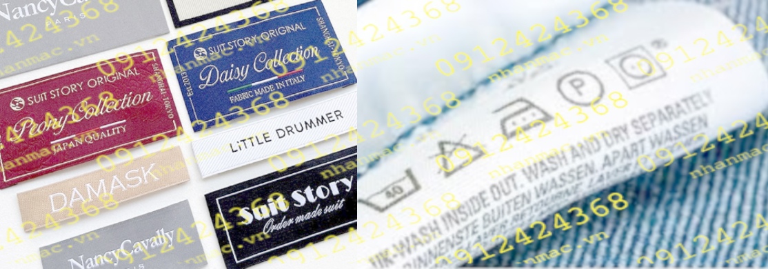 NSLV16  Nhãn Cotton Satin lụa vải in thêu dệt phù hiệu tem mác đồng phục áo quần làm TNM quàn áo bò