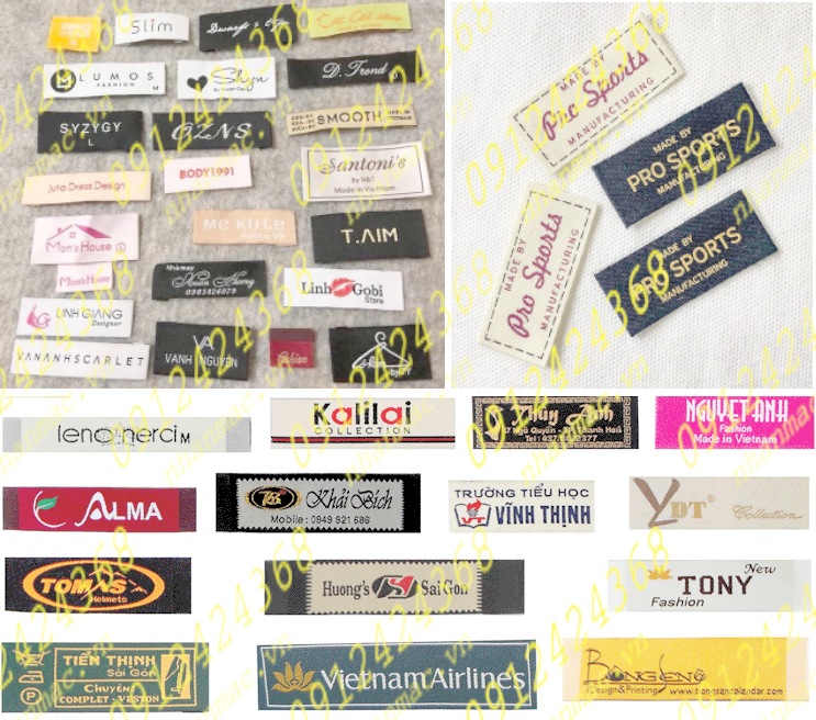NSLV22  Nhãn Cotton Satin lụa vải in thêu dệt phù hiệu tem mác đồng phục áo quần sản xuất trên DCTD