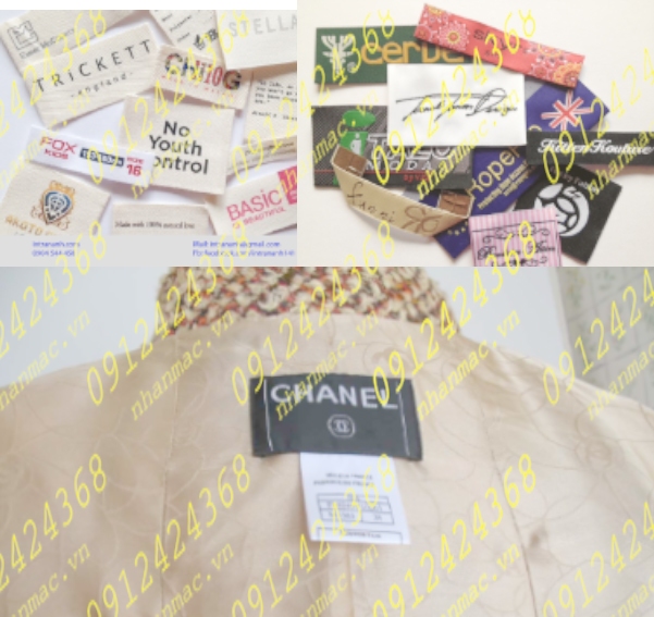 NSLV2 Nhãn Cotton Satin lụa vải in thêu dệt phù hiệu tem mác đồng phục áo quần được