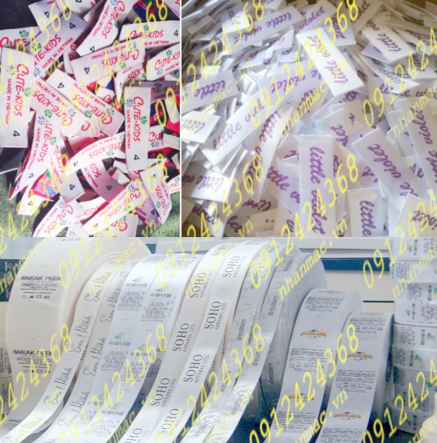 NSLV30  Nhãn Cotton Satin lụa vải in thêu dệt phù hiệu tem mác đồng phục áo quần được TL DU mọi QMDH