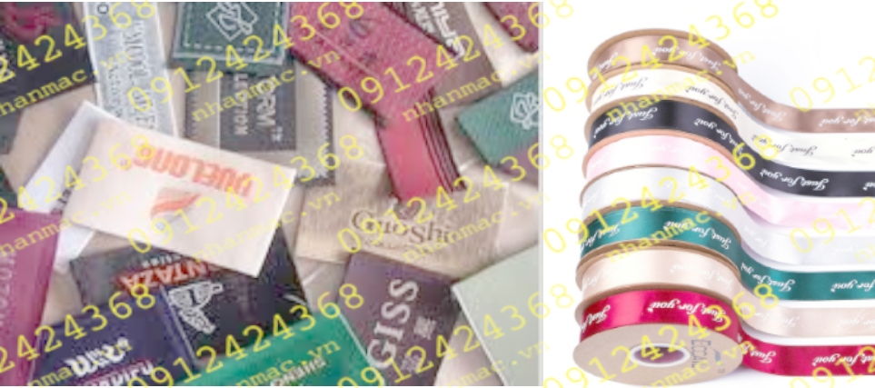 NSLV31  Nhãn Cotton Satin lụa vải in thêu dệt phù hiệu tem mác đồng phục áo quần được TL SX giao TQ