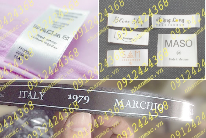 NSLV9  Nhãn Cotton Satin lụa vải in thêu dệt phù hiệu tem mác đồng phục áo quần làm từ  Satin dệt biên